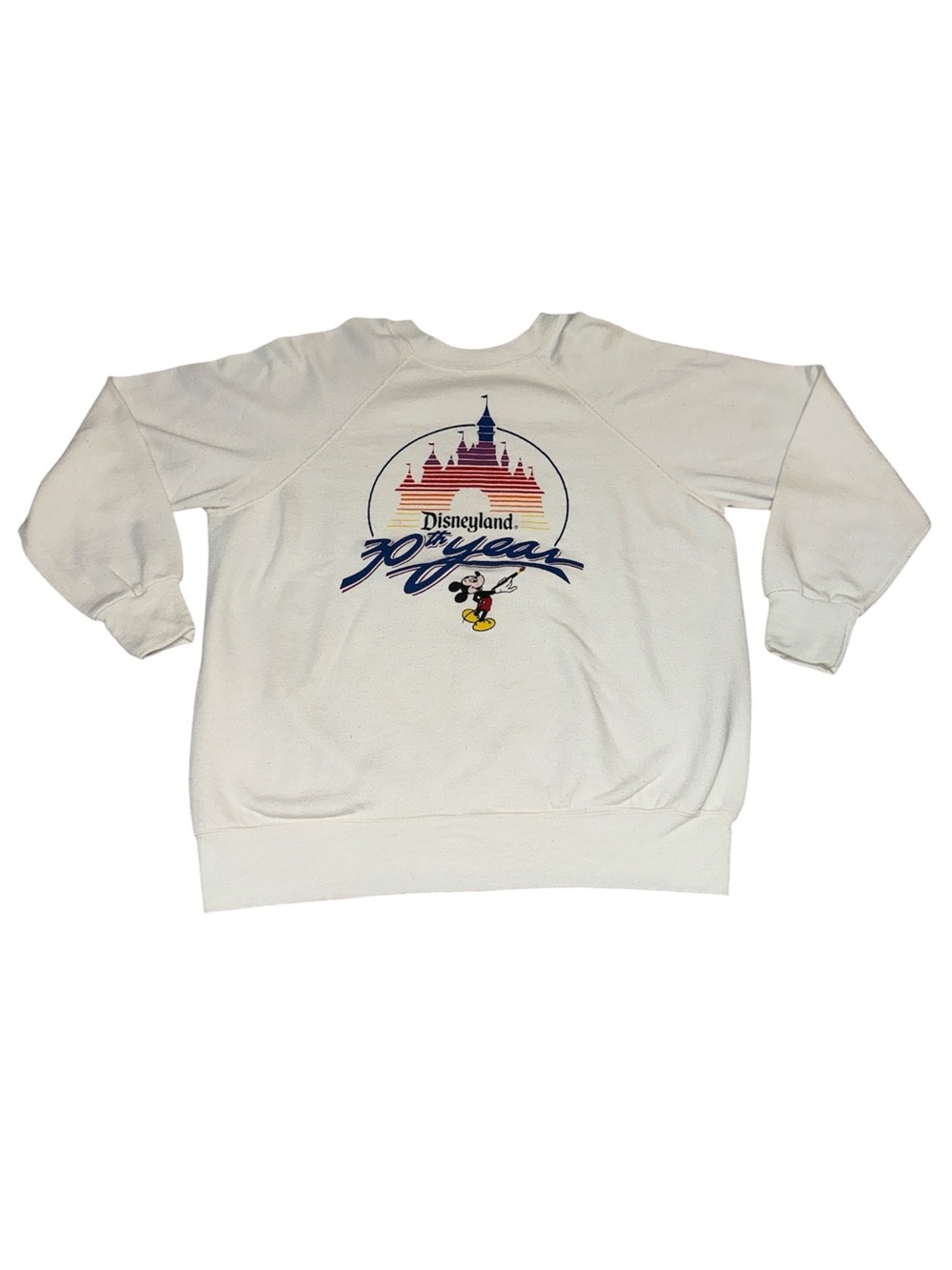 Vintage 1985 XL White Fleece Disneyland 30th Mickey Castle Crewneck Sweatshirt
